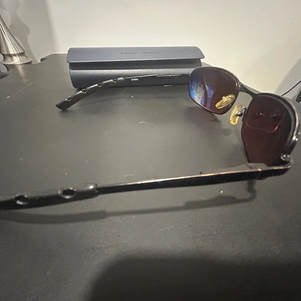Gun Metal sunglasses brown lens with Warby Parker hard case